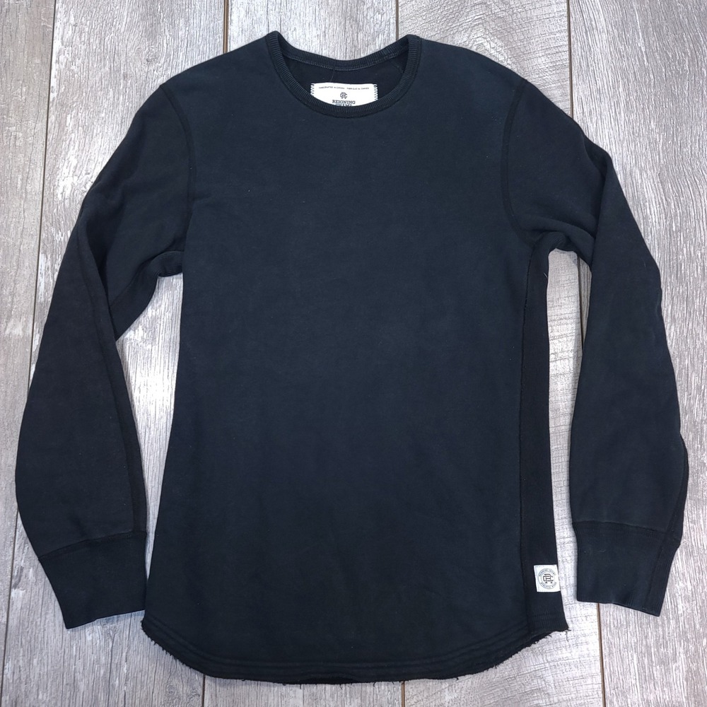Reigning Champ Sweatshirt Men Small Black Cotton Scalloped Hem Made in Canada